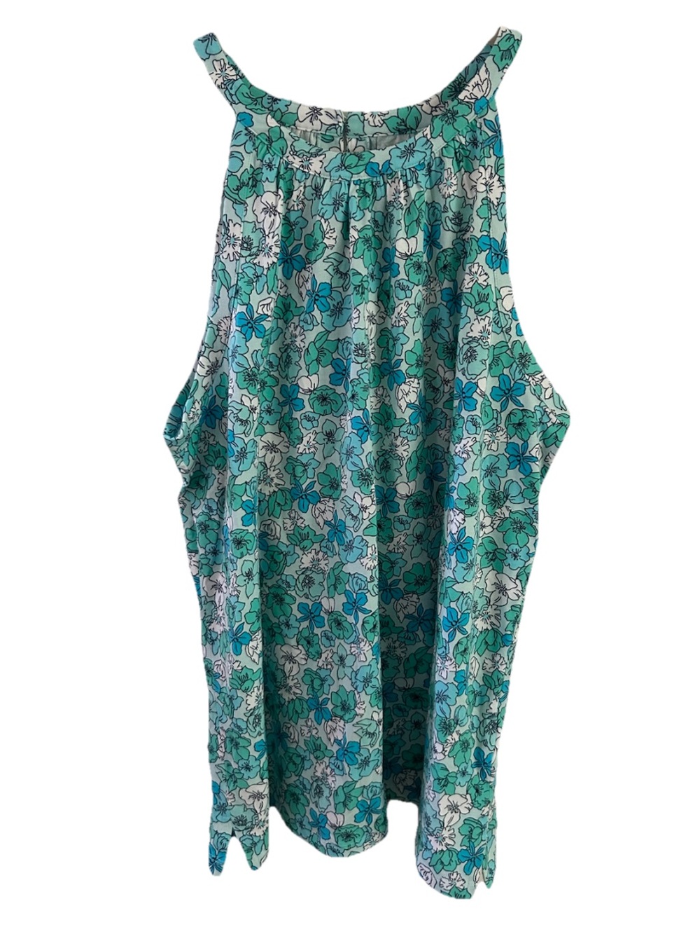 NWOT Lands' End Women’s Large Floral Halter Tank Aqua Teal Keyhole Back Top